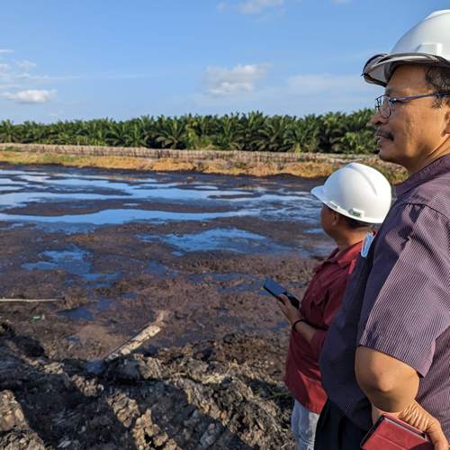 Tim Ahli PT Aqua Jaya Sumber: Mengunjungi Kolam Limbah Cair Pabrik Kelapa Sawit di salah satu Pabrik yang berada di Kalimantan